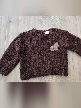 Zara Chunky Brown Crewneck Sweater with Patch